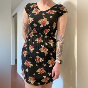Mossimo Supply Co. Black Floral Mini Dress Women's Size S/P Fairy Goth Whimsical